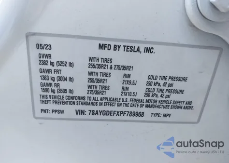 2023 Tesla Model Y Performance Dual Motor All-Wheel Drive z USA, uszkodzony, nr VIN 7SAYGDEFXPF789968